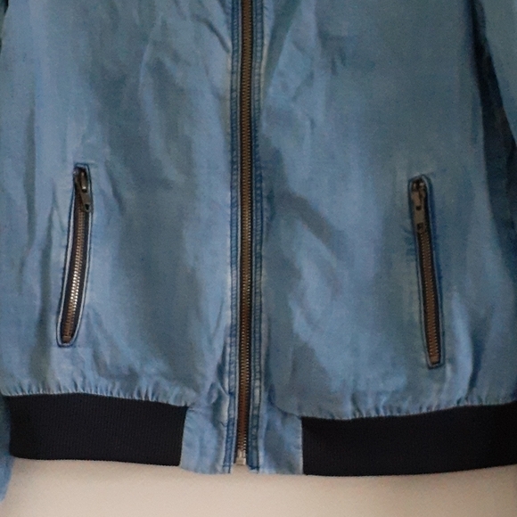 Zara Basic Chambray Denim Zip-Up Bomber Jacket Size S - Picture 7 of 10